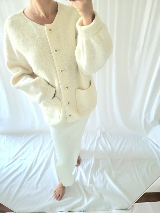 Des Petits Hauts Sweaters - Cream Bouclé Button-Front Cardigan Sweater